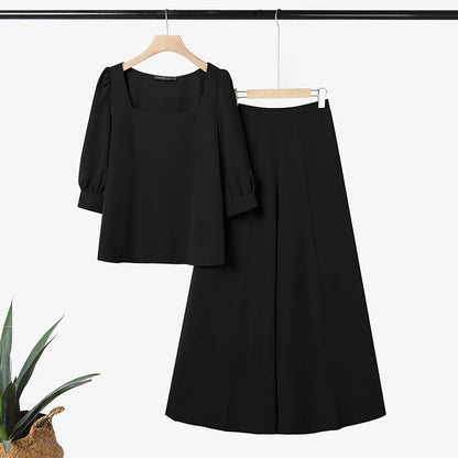 2026 Summer Outfits Elegant Women OL Work Wide Leg Pants Sets ZANZEA  Square Neck 3/4 Sleeve Blouse Trousers Solid 2 Pieces Sets