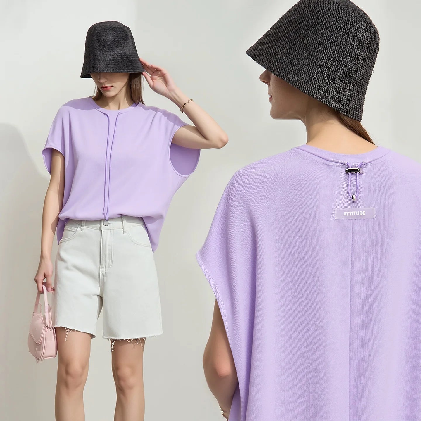 Amii Women's T-Shirt 2026 Summer New Quick Dry Anti-Bacterial Drawstring Dolman Tee Loose Tunic O-Neck Top For Women 12622024