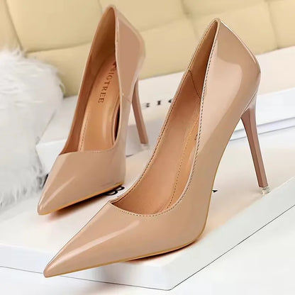 BIGTREE Shoes Patent Leather Women 7.5 cm 10.5 Heels Fashion Women Pumps Stiletto Heels Lady Shoes Large Size Sexy Party Shoe