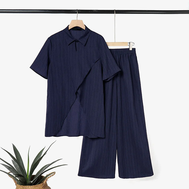 ZANZEA Fashion Summer 2 Pieces Sets 2PCS Short Sleeve Blouse Trousers Suit Women Outfits Asymmetrical Hem Tops OL Work Pant Sets
