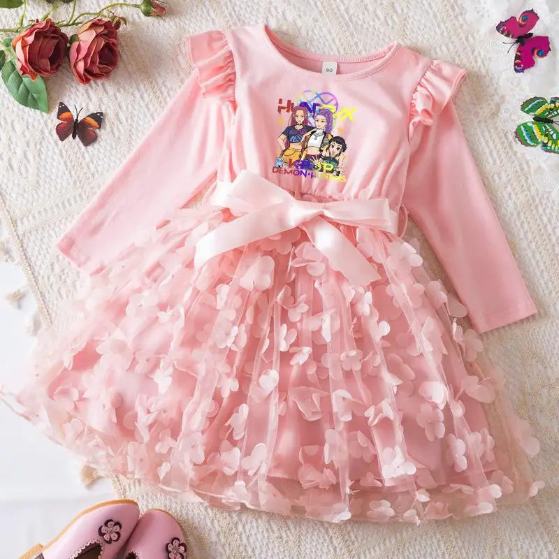 K-Pop Hunters Zoey Mira Rumi Girl Dress 3D Butterfly Casual Dresses Kids Princess Dress Long Sleeve Baby Girls Clothes 2-6Y