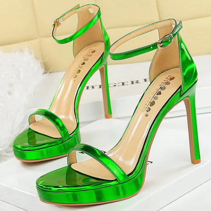 Sexy High Heels Patent Leather Women Pumps Platform Open-toe Heels 11.5 cm Stilettos Heeled Sandals Summer Shoes Plus Size 43