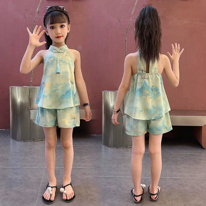 Fashion Chinese Tops Pants Girl Suit Casual Costume Kids Clothes Baby Outfit Summer Two-piece Set Girls Hanfu Children's Sets