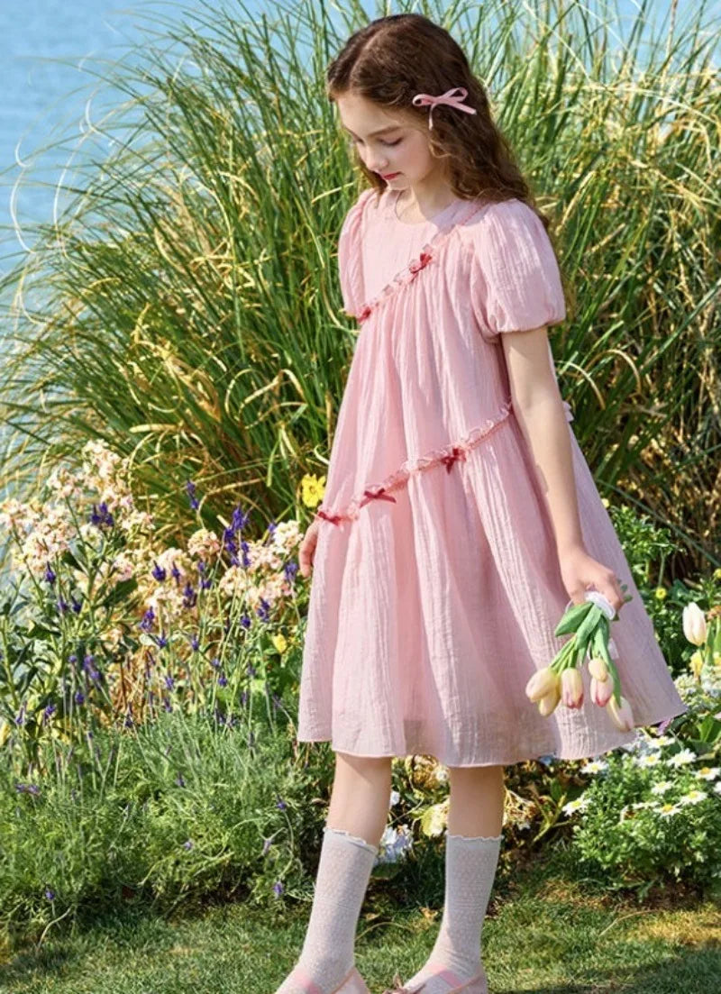 Loose and Sweet Short Sleeves Stylish Suit for Girls Teenagers Clothes Summer Girl Dress Princess Dresses Party Elegant Child