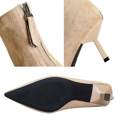 BIGTREE Shoes Retro Suede Pointed Toe Women Boots Rear Zipper Short Boots For Women Stiletto Heels 6.5 cm Sexy Lady Ankle Boots