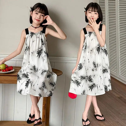 Kids' Loose Beach Dress Princess Girls Girl Women's Summer Dresses Farm Casual Elementary School Student Woman Clothes Party