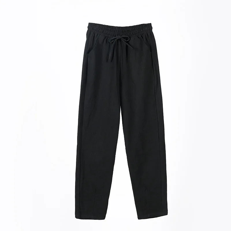 Womens Spring Summer Pants Cotton Linen Solid Elastic Waist Candy Colors Harem Trousers Casual Female Pants