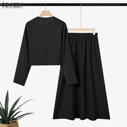 ZANZEA Fashion Women 2 Piece Sets Spring Autumn Office Outfits 2026 Elegant Long Sleeve Blouse Dress Suit Solid A Line Skirt Set