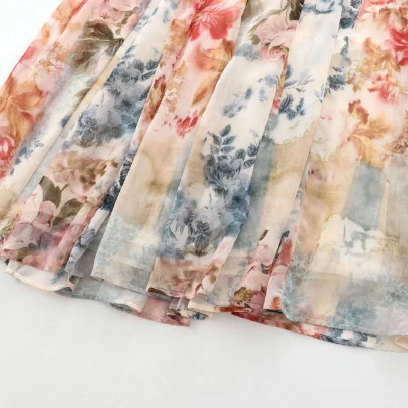 Women's Floral Maxi Dress with Belt Spring Summer V Neck Lantern Sleeve Button Down Boho Elegant Long Party Beach Dresses