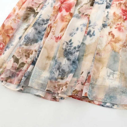 Women's Floral Maxi Dress with Belt Spring Summer V Neck Lantern Sleeve Button Down Boho Elegant Long Party Beach Dresses