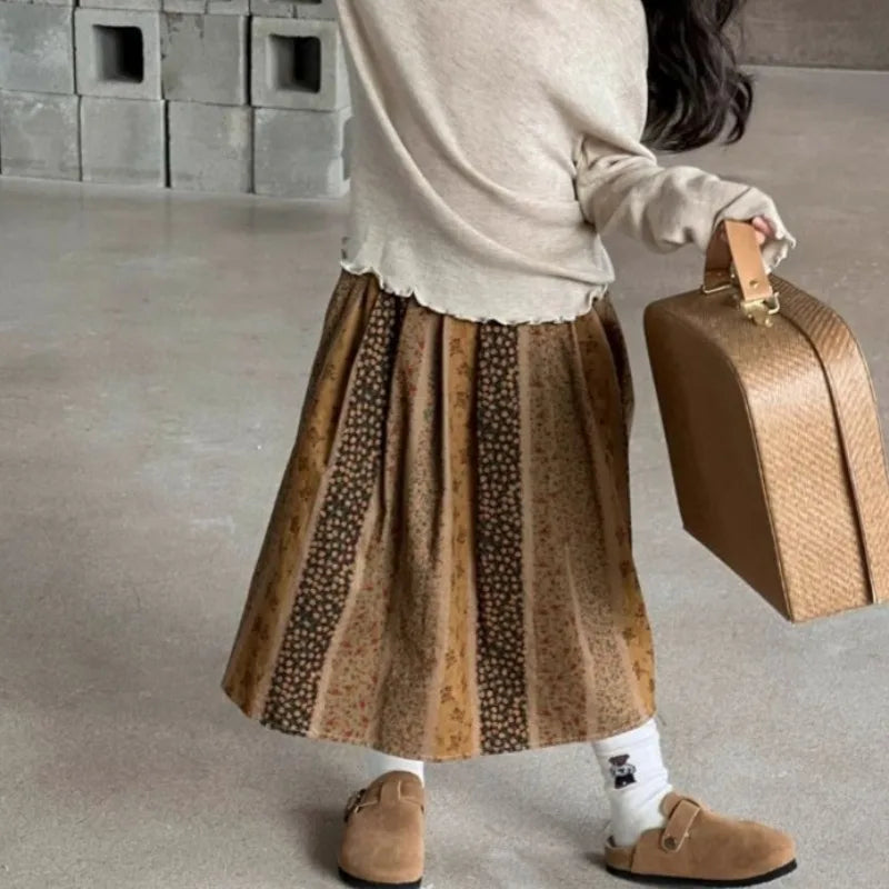2025 New Cute Toddler Corduroy Floral Skirt Spring Autumn Kids' Half Skirt Stylish Corduroy Floral Dress for Girls Age 3-8