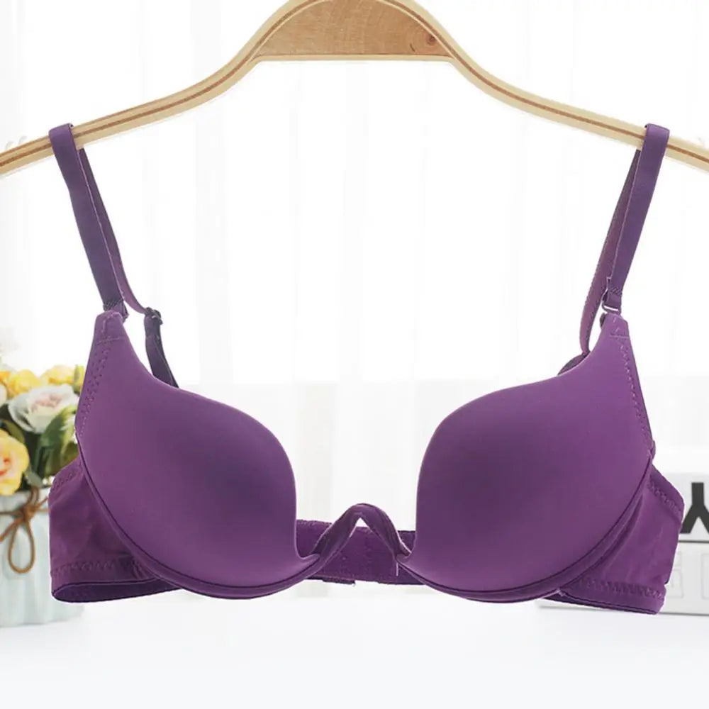 Women Bra Girl Sexy Deep-U Low Cut Solid Color Backless Padded Bra Push-Up Sexy Underwear Push Up Lingerie Bralette For Women