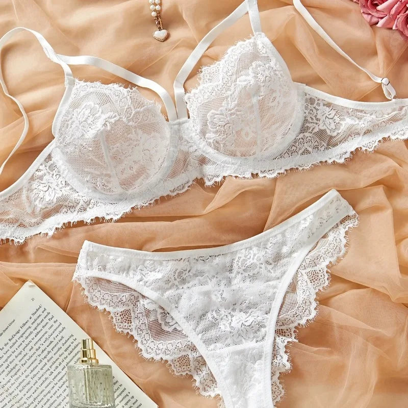 Women's Lingerie & Underwear， Eyelash Sxy Fancy Lace Strapping Underwire Bra &  Brazilian Panties ， Sexy Style