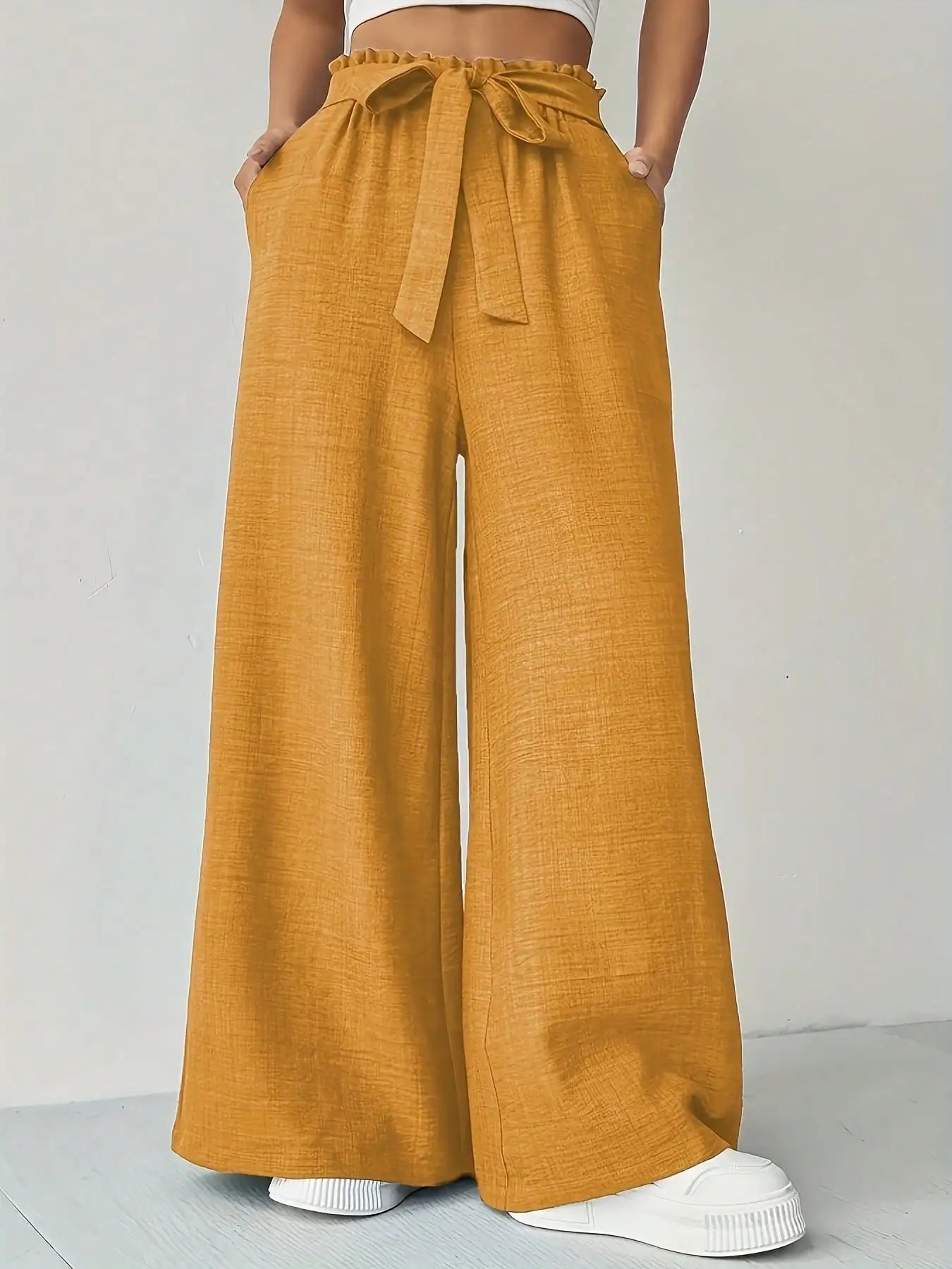 Fashionable and Comfortable Summer Versatile Solid Color High Waist Slim Fit Wide Leg Pants, Long Pants, Women's Clothing