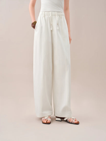 FSLE【Premium Series】2026 Summer Women's Arc Leg Relaxed Fit Wide Leg Pants with Elastic Waist - Casual Comfort for Daily Wear