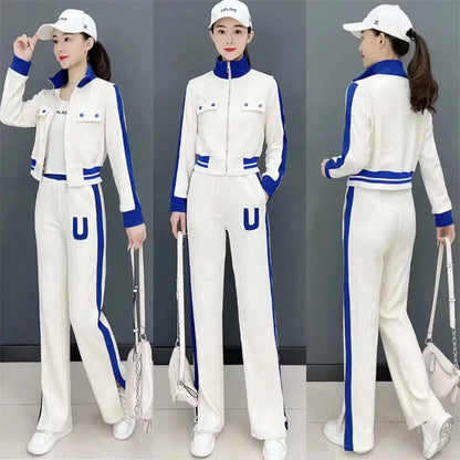 Plus Size 2022 Summer Youth Vitality Pants Set Long Sleeve Top Trousers Two Piece Set Elegant Women's Tracksuit Casual Clothing