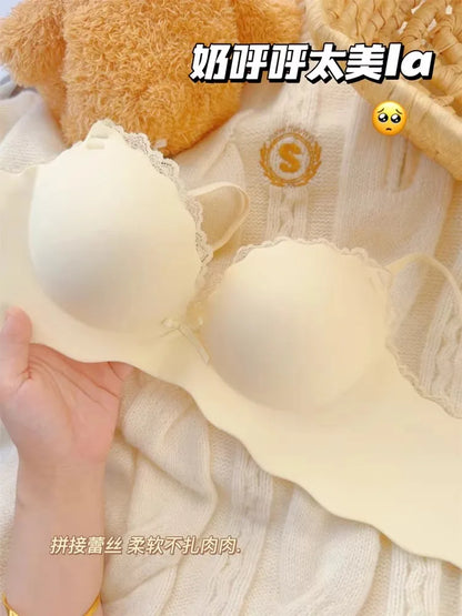 YUQI Small Bust Seamless Bra Set |Extra Padded Lift Enhancer for Flat Chest, Anti-Sagging Support T-Shirt Bra & Panties bralette
