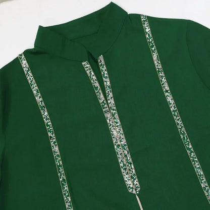 Morocco Abaya Women Dress Diamond Tape Trim Maxi Dress Autumn 2026 Stand Collar Long Sleeve Loose Oman Turkey Dubai Muslim Robe