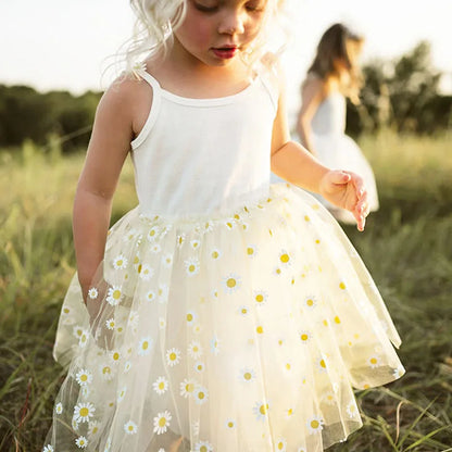 MILANCEL Korean Style Girls' Summer Dress 0-4Y Cute Baby Children's Little Daisy Suspender Mesh Dress Kid's Clothing