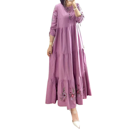 ZANZEA Elegant Floral Printed Muslim Dress Female Fashion Abaya Kaftan Sundress Woman Casual Ruffles Hem Maxi Robe Oversized