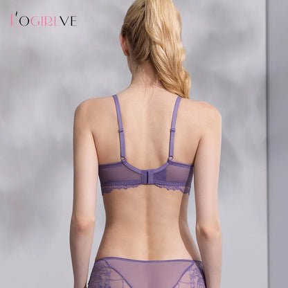 Sexy Hollow Bra French Ultra Thin Lace Embroidery Women Lingerie Set Underwire Push Up Bras Breathable Underwear and Panties Set