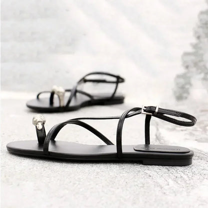 Luxury Cross Strap Design Flat Sandals Women Sexy Peep Toe Metal Decoration Beach Shoes Women's Sandals Summer 2026 Sandalias