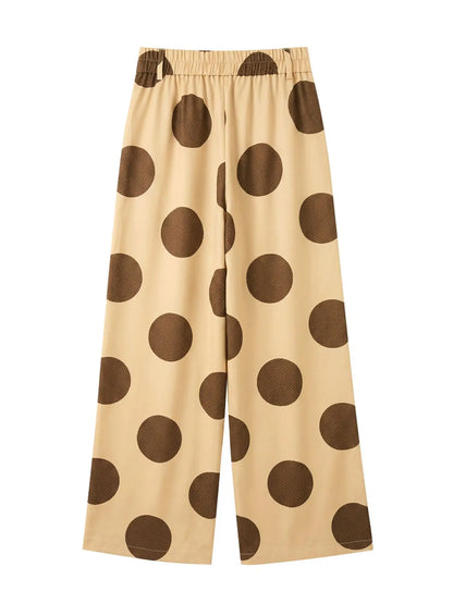Yeezzi Women's Vintage Polka Dot Wide Leg Pants 2026 New High Waist Pleated Pockets Loose Casual Summer Office Trousers Bottoms