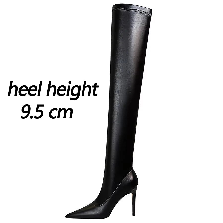 BIGTREE Shoes Sexy Over-the-Knee Boots Women Quality Leather Boots Plush Keep Warm Winter Boots High Heel Boots Plus Size 42 43