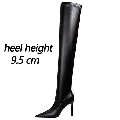 BIGTREE Shoes Sexy Over-the-Knee Boots Women Quality Leather Boots Plush Keep Warm Winter Boots High Heel Boots Plus Size 42 43