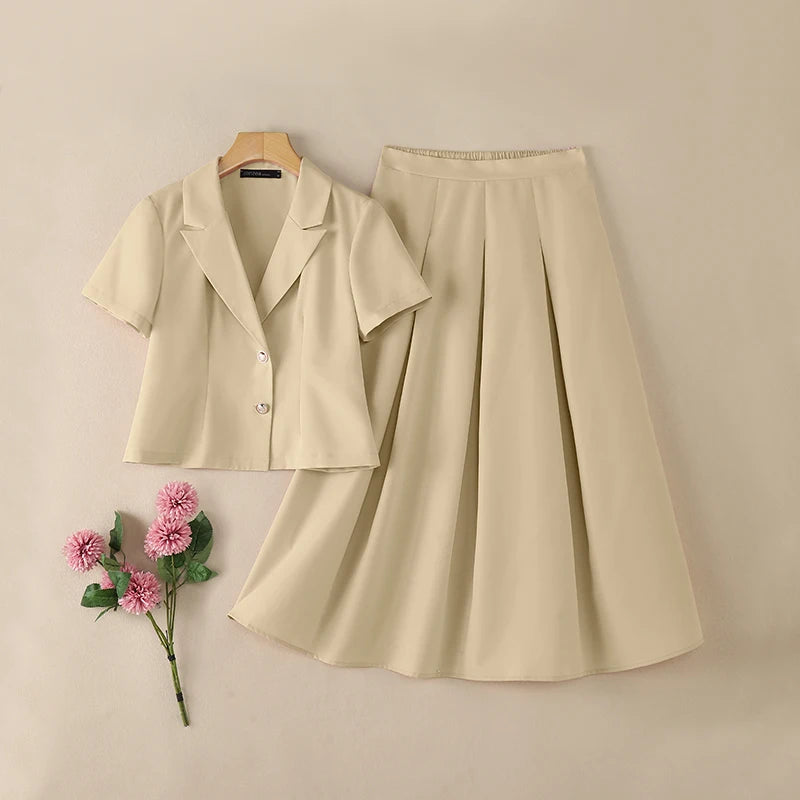 ZANZEA Summer Office 2 Piece Sets Women Outfits 2026 Elegant Lapel Neck Short Sleeve Shirt Dress Suit Stylish OL Work Skirt Sets
