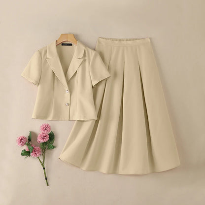 ZANZEA Summer Office 2 Piece Sets Women Outfits 2026 Elegant Lapel Neck Short Sleeve Shirt Dress Suit Stylish OL Work Skirt Sets