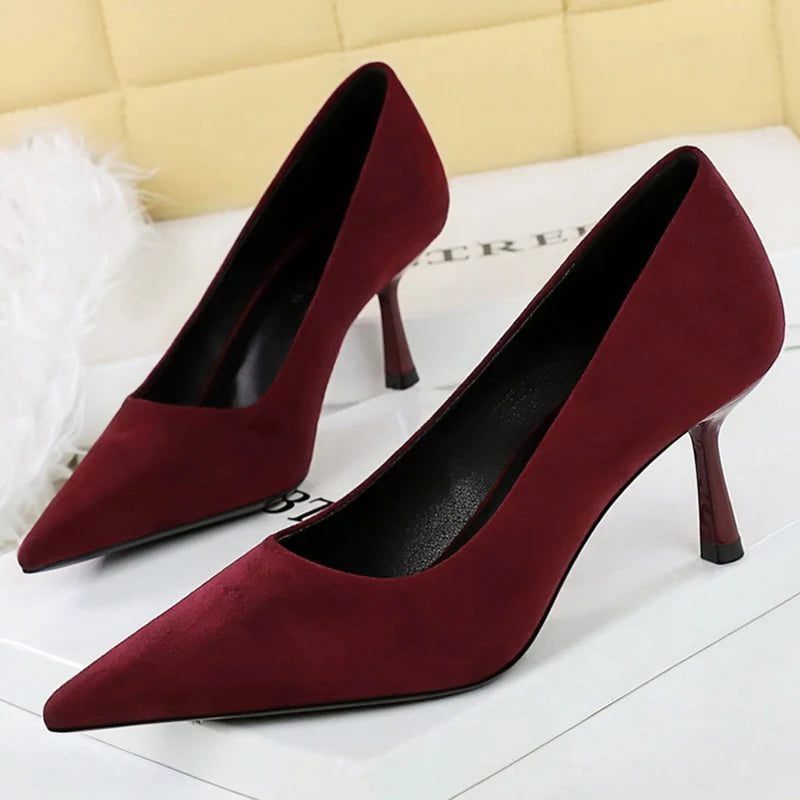 BIGTREE Shoes Women Pumps Luxury High Heels Comfortable Suede Women Shoes Stiletto 6.5 cm Heels Ladies Shoes Pointed Female Heel