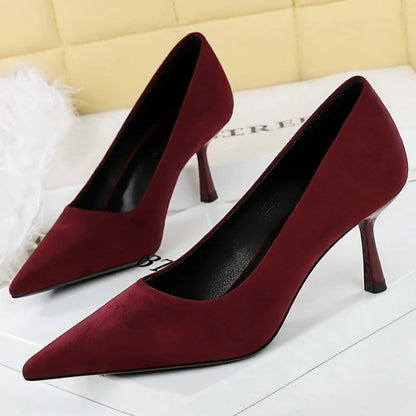 BIGTREE Shoes Women Pumps Luxury High Heels Comfortable Suede Women Shoes Stiletto 6.5 cm Heels Ladies Shoes Pointed Female Heel