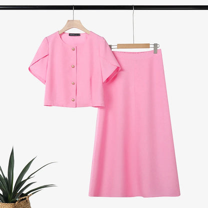 ZANZEA Women's French Chic Skirt Suits Elegant Short Petal Sleeves Tops and A-Line Midi Skirts 2 Piece Sets Outfit Woman Clothes