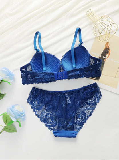 Women's Bras Set Sexy Beauty Back Tops Lace Push Up Bra and Panty Sets Underwire Lingerie Set Solid Padded Intimates Underwear