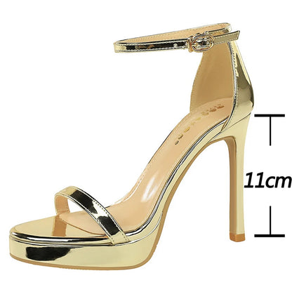 Luxury Women 11 Cm Heels Sandals Women Pumps Peep Toe High Heels Patent Leather Stiletto Lady Sandals Summer Shoes Platform Heel