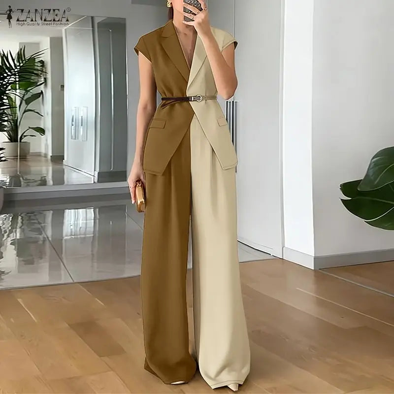 Stylish Summer Patchwork 2 Pieces Sets 2026 ZANZEA Women Pant Sets Sleeveless Irregular Tanks Tops Trousers Elegant Work Outfits