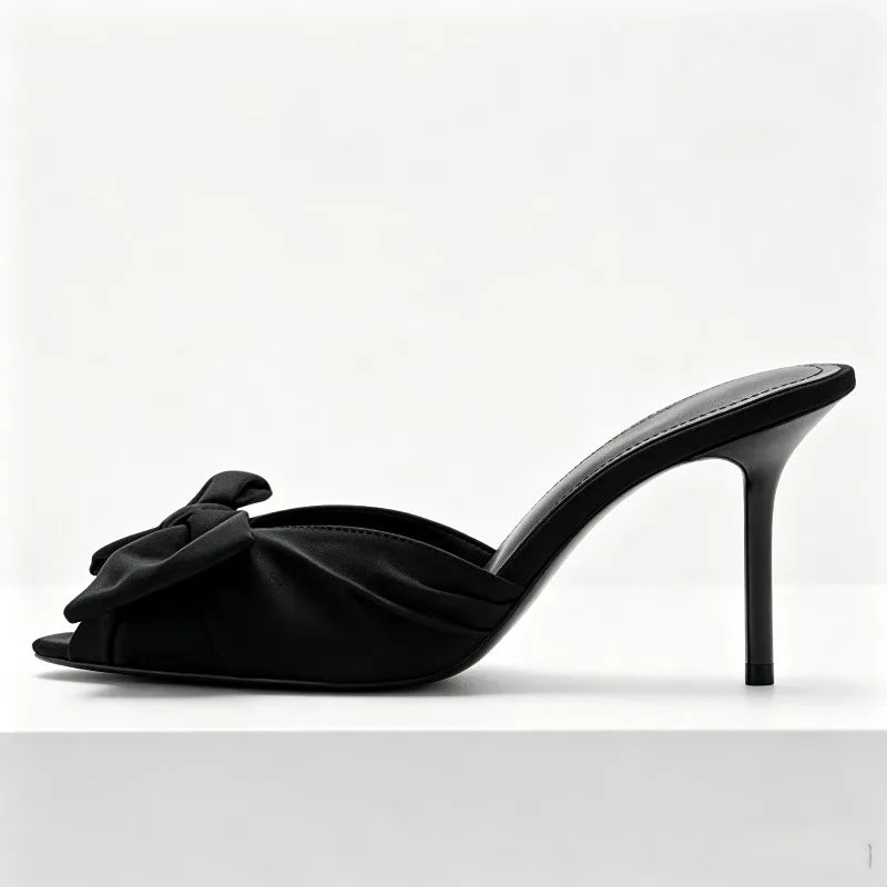 Black Butterfly Knot Decoration High Heel Slippers Women Sexy Peep Toe Slide Sandals for Ladies Summer Elegant  Heeled Sandals