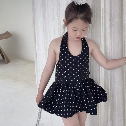 2026 summer kid baby party princess Girls halter Teenager backless vest polka dot slip dress tutu Bubble skirt 2 3 4 6 7 8 Years