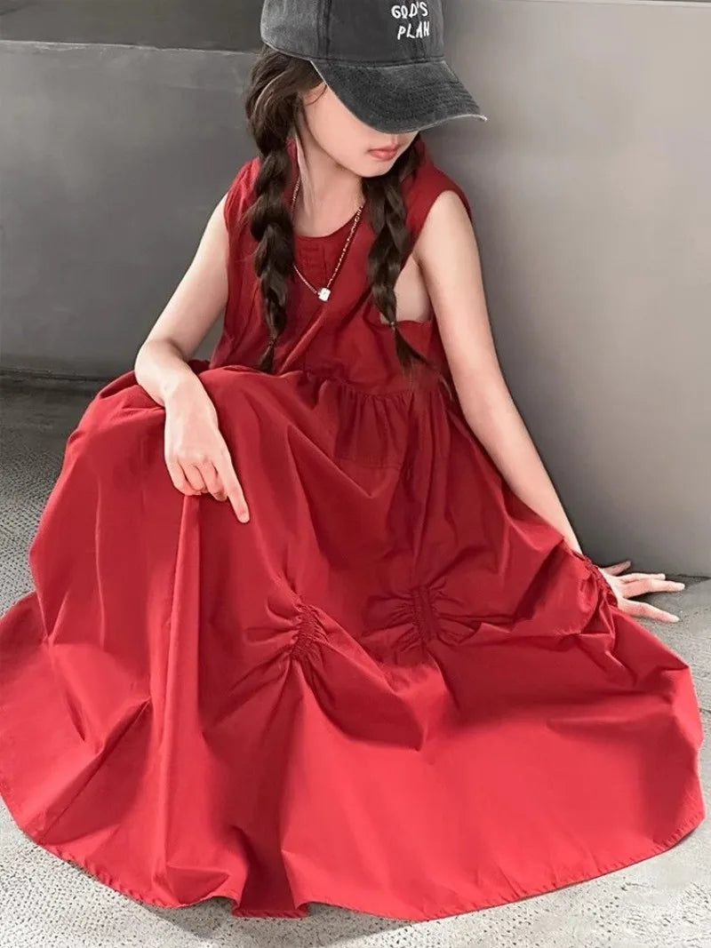 Summer Vest Dress for Kids Cotton and Linen Dresses Casual Girls Princess Girl Party Girl's Children's Elegant Festive 6 8 Years
