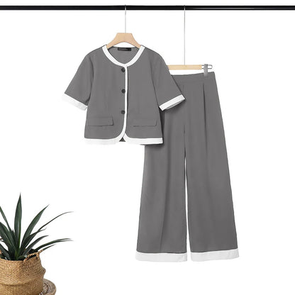 2026 Summer Outfits ZANZEA Fashion Women Pant Sets Patchwork Tracksuit Short Sleeve Shirt Wide Leg Trousers OL Work 2 Piece Sets