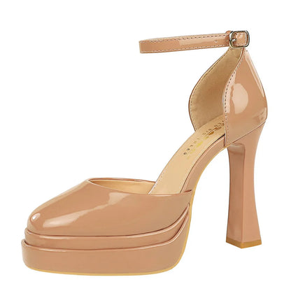 BIGTREE Shoes Platform High Heels 11.5 Cm Women Pumps Thick Heel Women Shoes Block Heels Patent Leather Heeled Sandals Summer