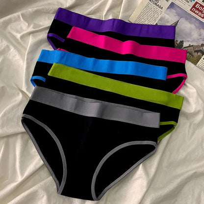 5Pcs/Set Women's Underwear Fashion Comfort Panties Mid Waist Girls Briefs Breathable Underpants Solid Color Panty Intimates