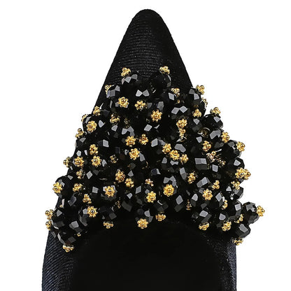 New Beaded Metal Flower Women Pumps Luxury Banquet Shoes Women 7 Cm Heels Stiletto Suede Kitten High Heels Female Party Shoes