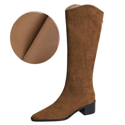 BIGTREE Shoe Women Knee-High Boots Suede Knight Boots Women Shoes Rear Zipper High boots Thick Heel Autumn Winter Boots Mid Heel