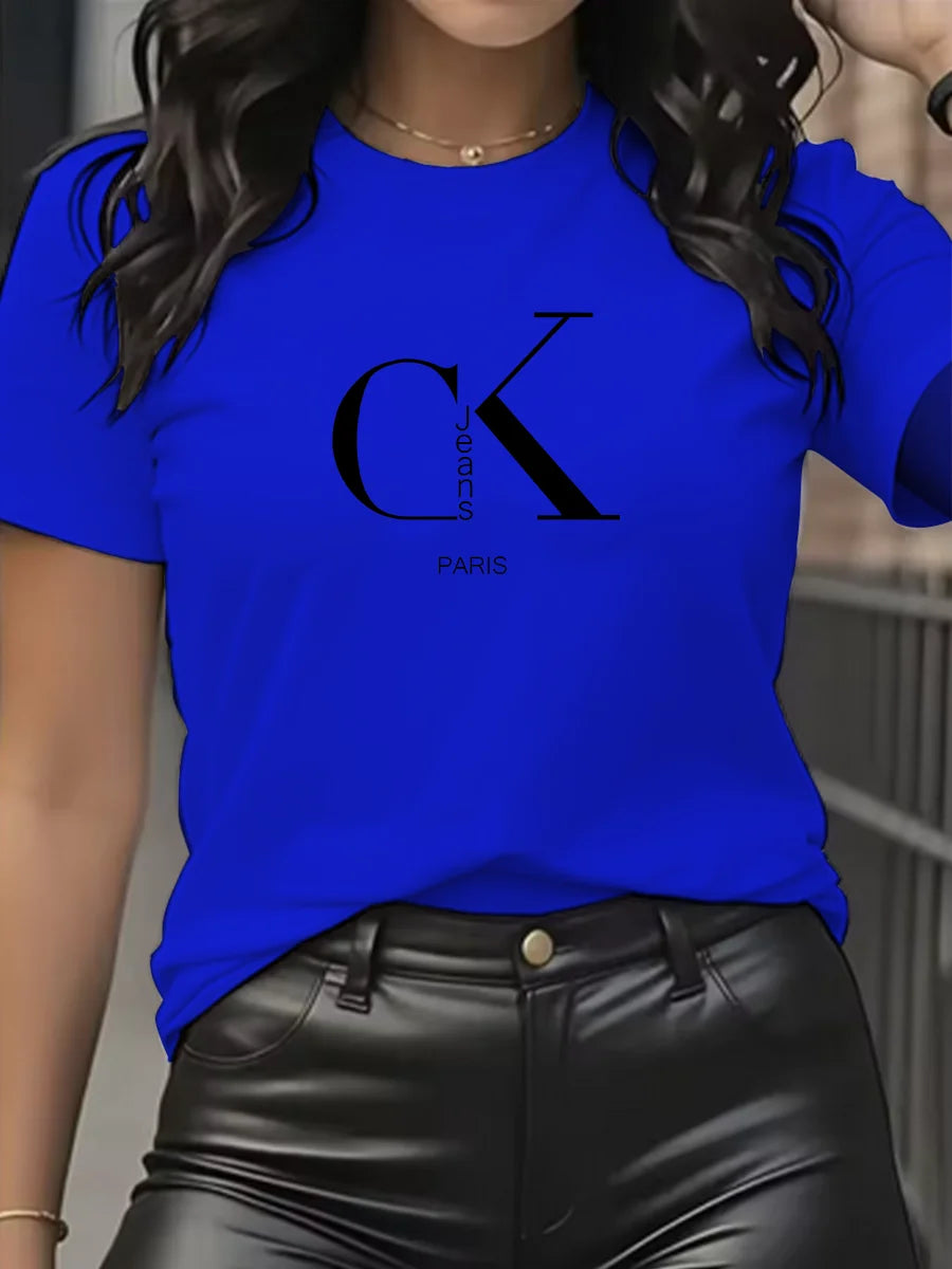 Summer luxury brand fashion cartoon letter print crew collar clothing short sleeve T-shirt trend women's summer Y2K top