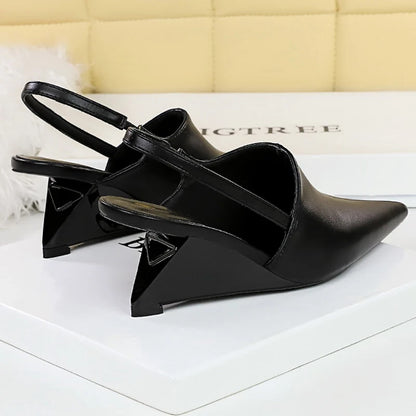 BIGTREE Shoes Women Pumps New Designer Wedge Heels Shoes Hollow Back Strap Sandals Women Shoes Pointed End Wedges Office Shoes