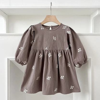 2-7Yrs Casual New Flower Girl Dresses Kids Girls Dress Floral Kids Clothes Autumn Cotton Embroidery Baby Girl Princess Dress