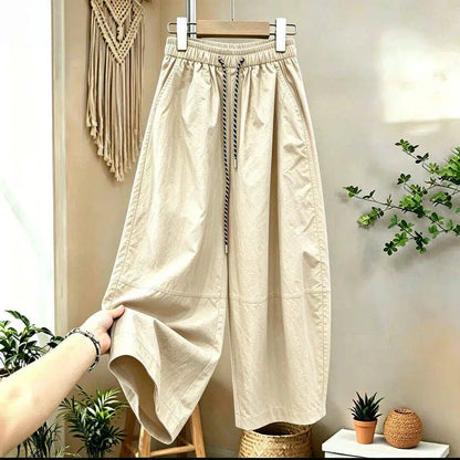 Loose Casual Pants Women Summer Large Size Comfortable Small Nine Points Balloon Pants High Waist Straight Leg Pure Color