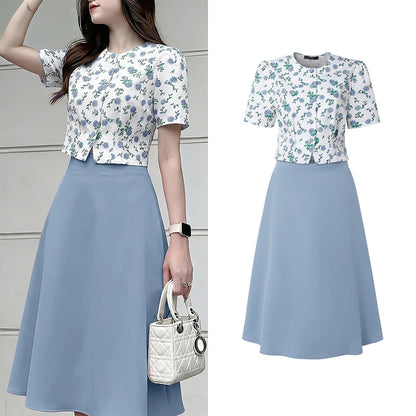 ZANZEA Elegant Fashion Women's Skirt Suits Floral Crop Tops & A-line Midi Skirts 2 Pieces Sets Summer Female Date Night Outfits